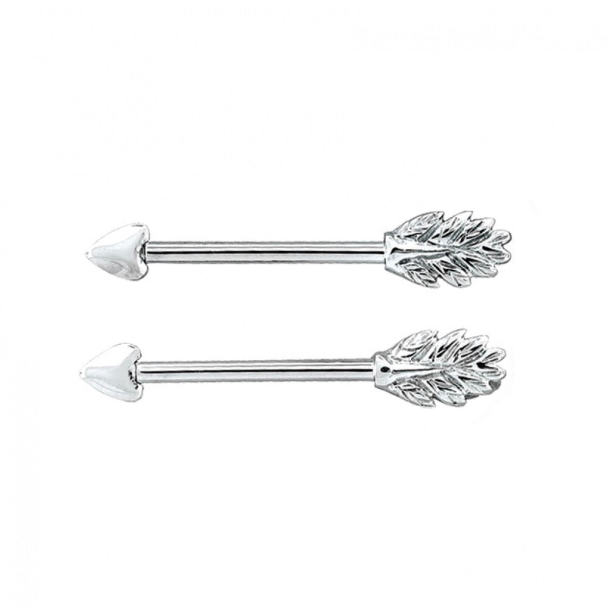 BVLA Feather Straight Barbell custom white gold piercing jewellery front view