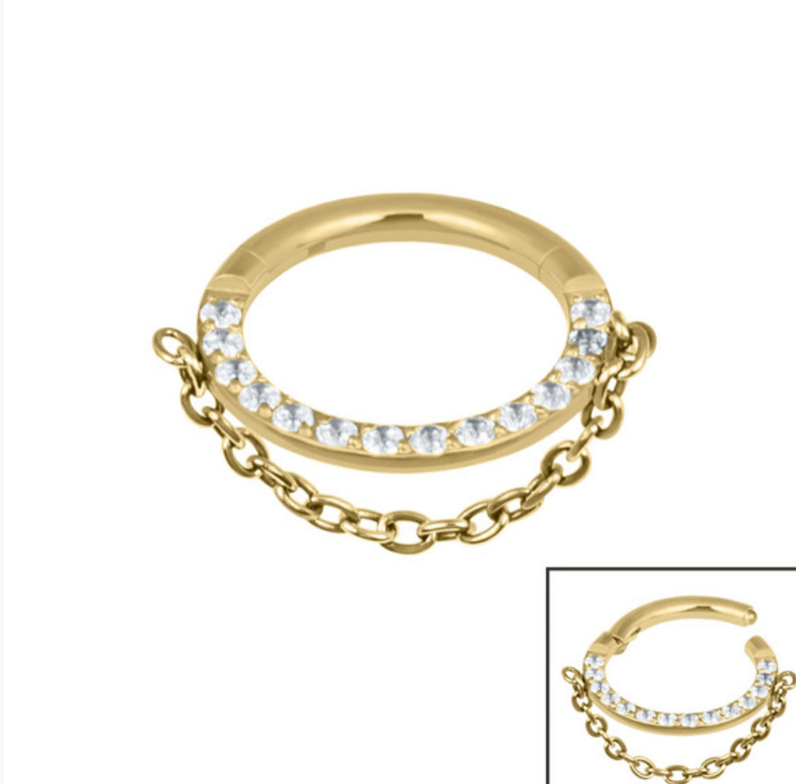 Titanium Hinged Pave Set Eternity Single Chain Daith Septum Ring