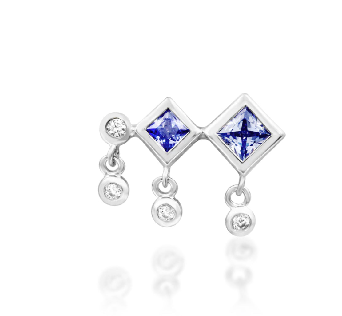 Junipurr Jewellery Adimu 14kt Gold Tanzanite CZ Dangke Charm Chain Push Pin Helix December Birthstone Earring