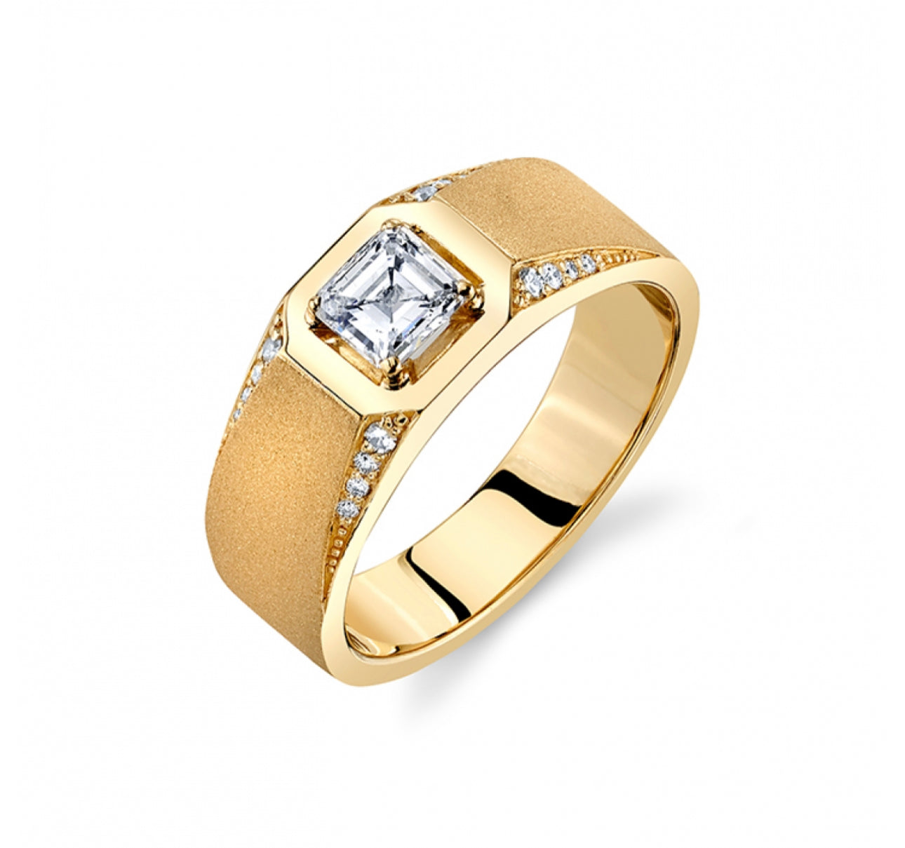 Front view of the BVLA Danny engagement ring handcrafted in solid 14k gold as a custom order design.