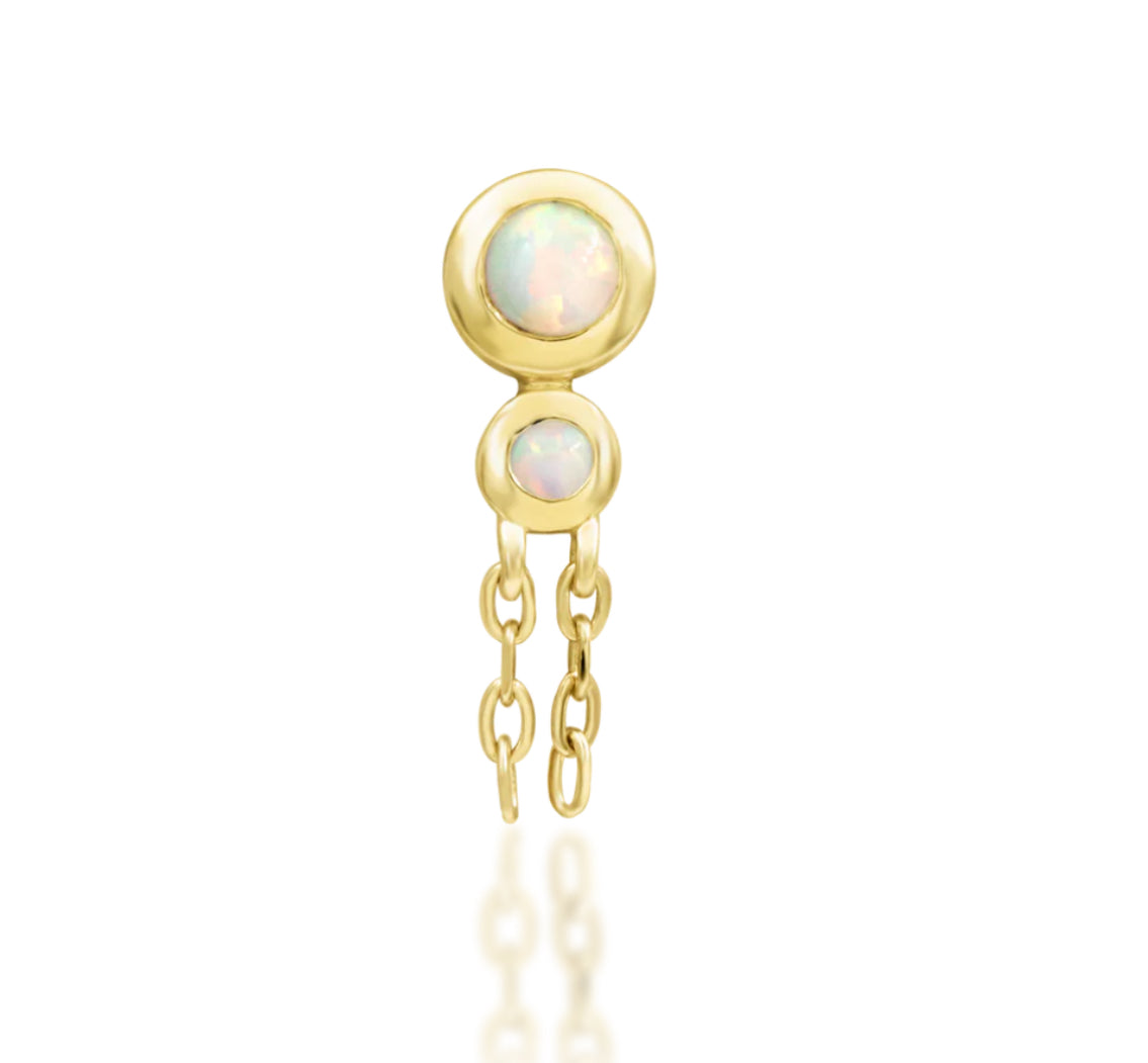 Junipurr Jewellery Anneliese 14kt Gold Opal Dangle Chain Threadless Attachment Helix Earring