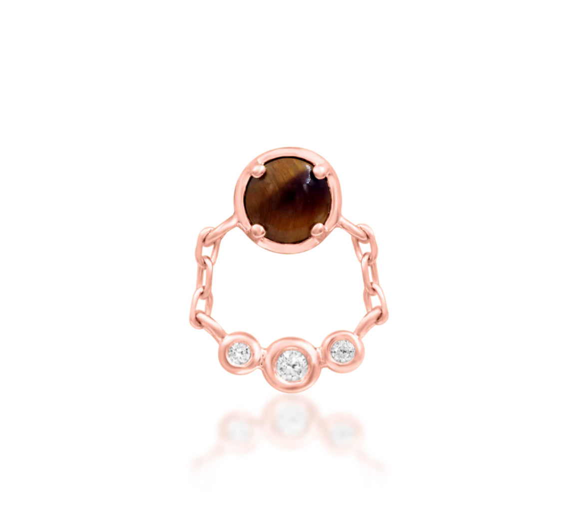 Junipurr Jewellery Zola 14kt Gold CZ Tiger Eye Chain Helix Threadless End