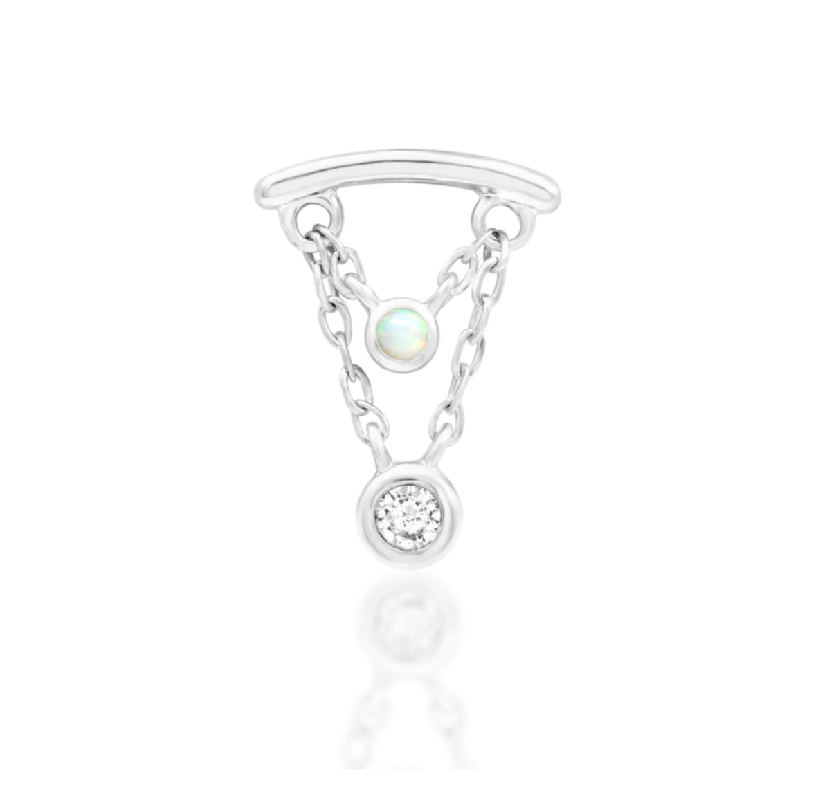 Junipurr Jewellery Amelda 14kt Gold Opal & White CZ Threadless Attachment Dangle Chain helix Earring
