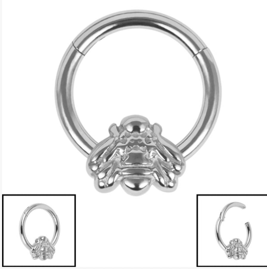 Titanium Honey Bee Hinged Clicker Ring