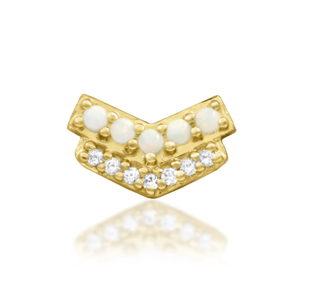 Junipurr Jewellery Chevry 14kt Gold Opal & CZ Threadless Attachment Chevron Helix Earring