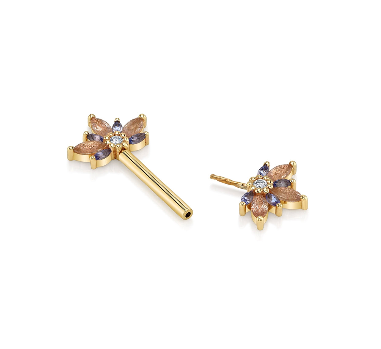 BVLA Design Your Own – Small Starling Narwhal Threadless Barbell | Custom Gold & Gemstone