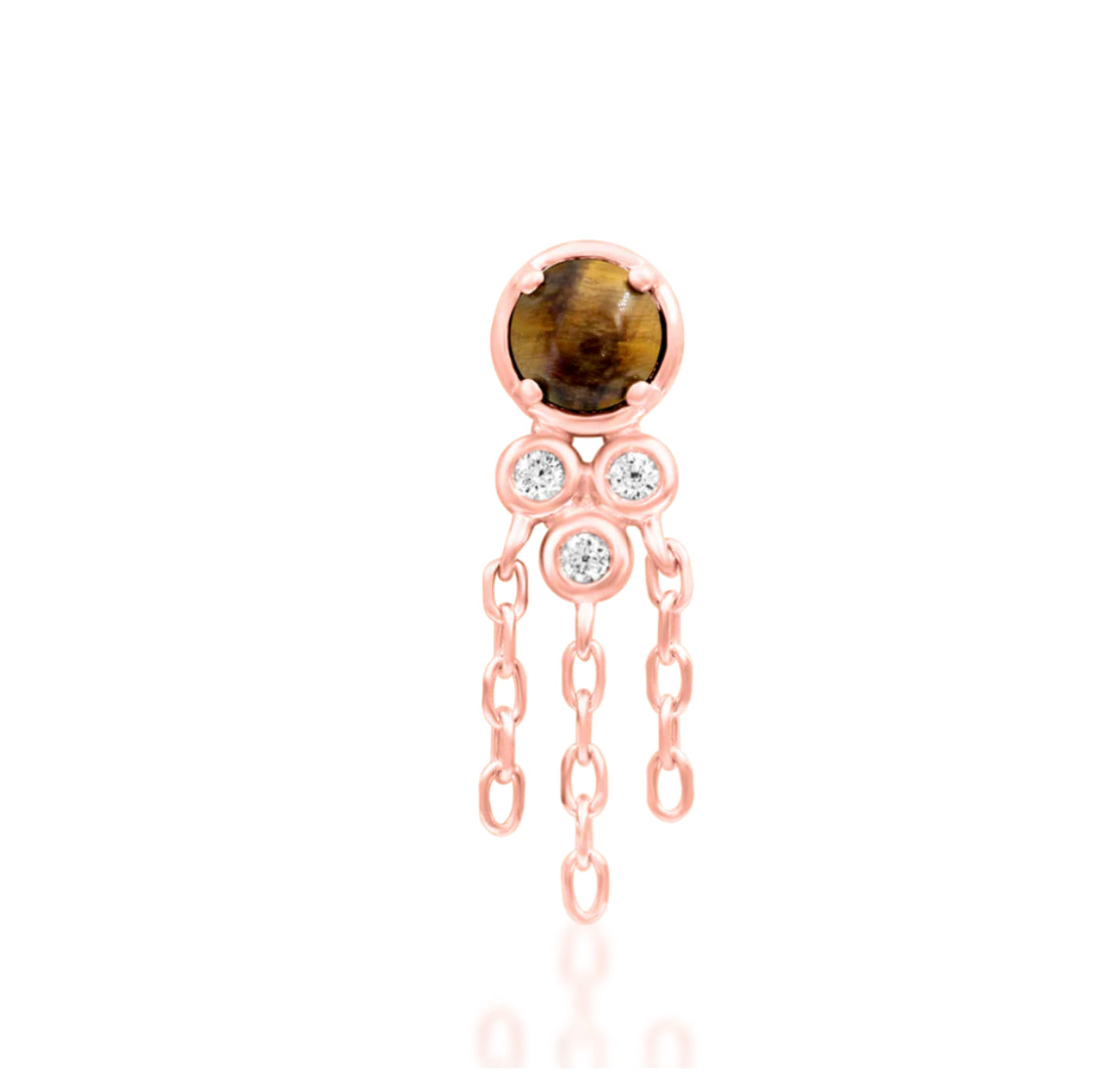 Junipurr Jewellery Zuri 14kt Gold CZ Tiger Eye Chain Helix Threadless Earring