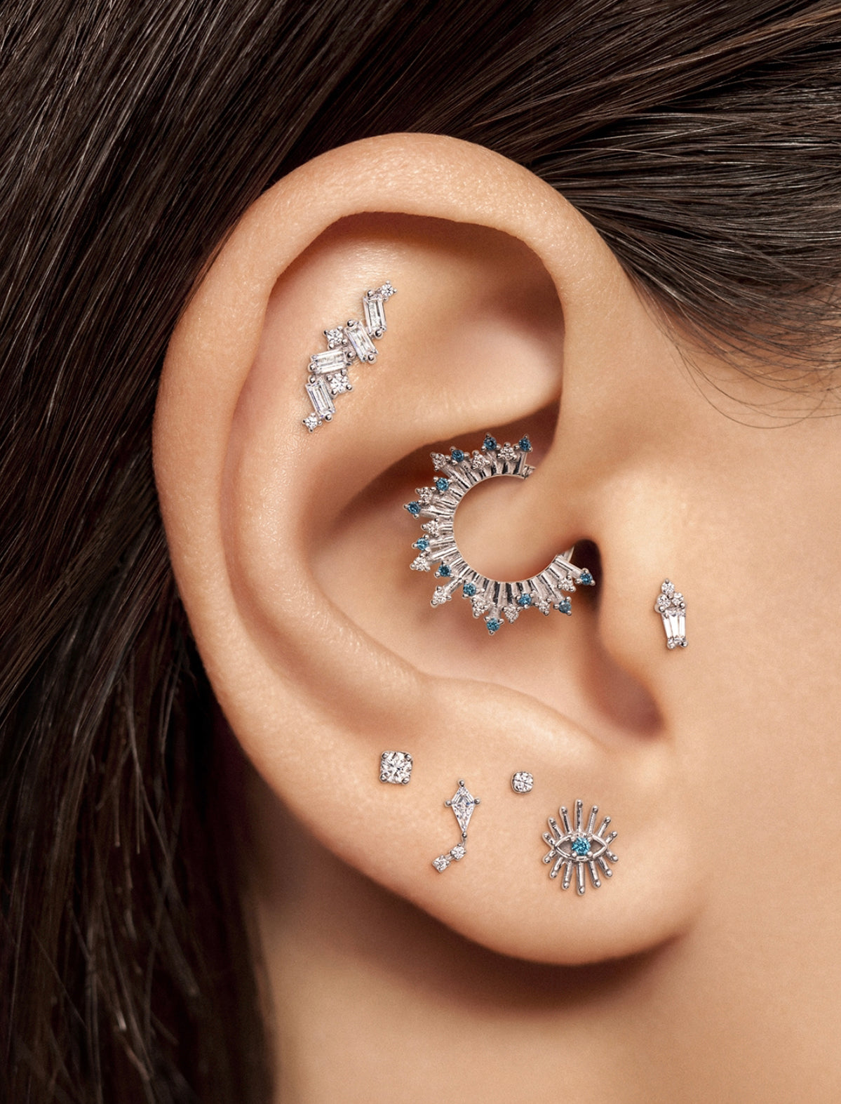 Design Your Own BVLA – Pick Your Setting & Gemstones- Genesis Diamond Sapphire Baguette Attachment End Helix Conch Earring