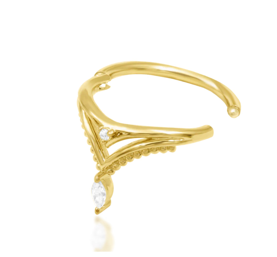 Junipurr Reina 14kt Gold CZ Hinge Segment Charm Conch Ring