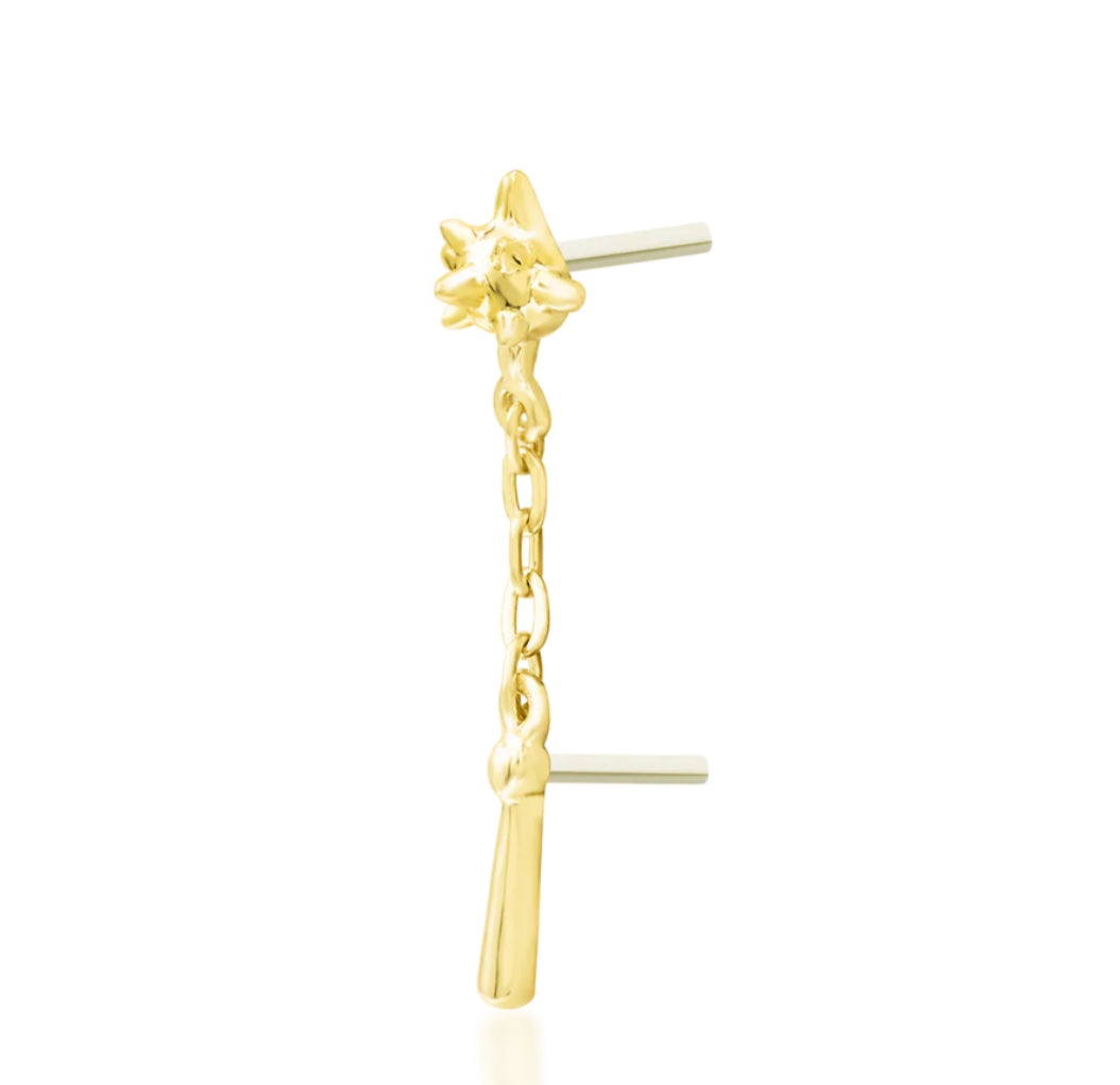 Junipurr Jewellery Flail Gold Helix Lobe Chain Charm Dangle Earring