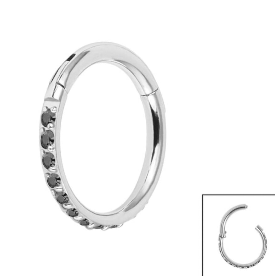 Titanium Pave Set Jewelled Edge Hinged Clicker Ring
