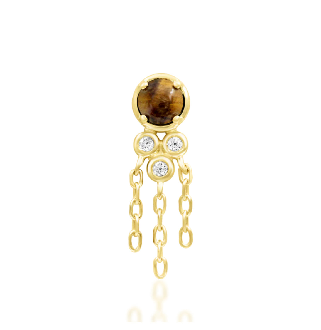 Junipurr Jewellery Zuri 14kt Gold CZ Tiger Eye Chain Helix Threadless Earring
