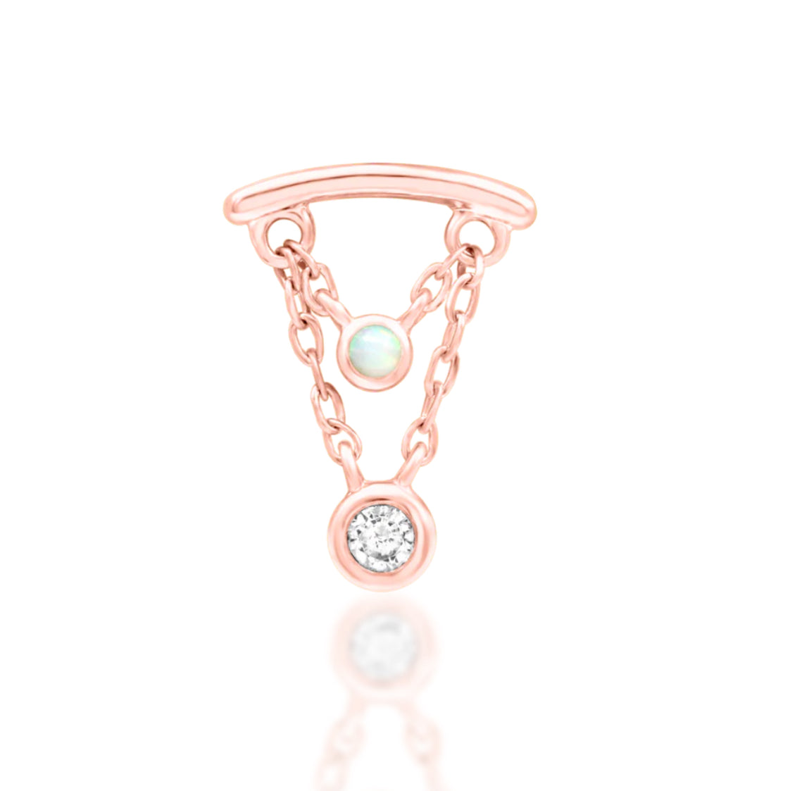 Junipurr Jewellery Amelda 14kt Gold Opal & White CZ Threadless Attachment Dangle Chain helix Earring