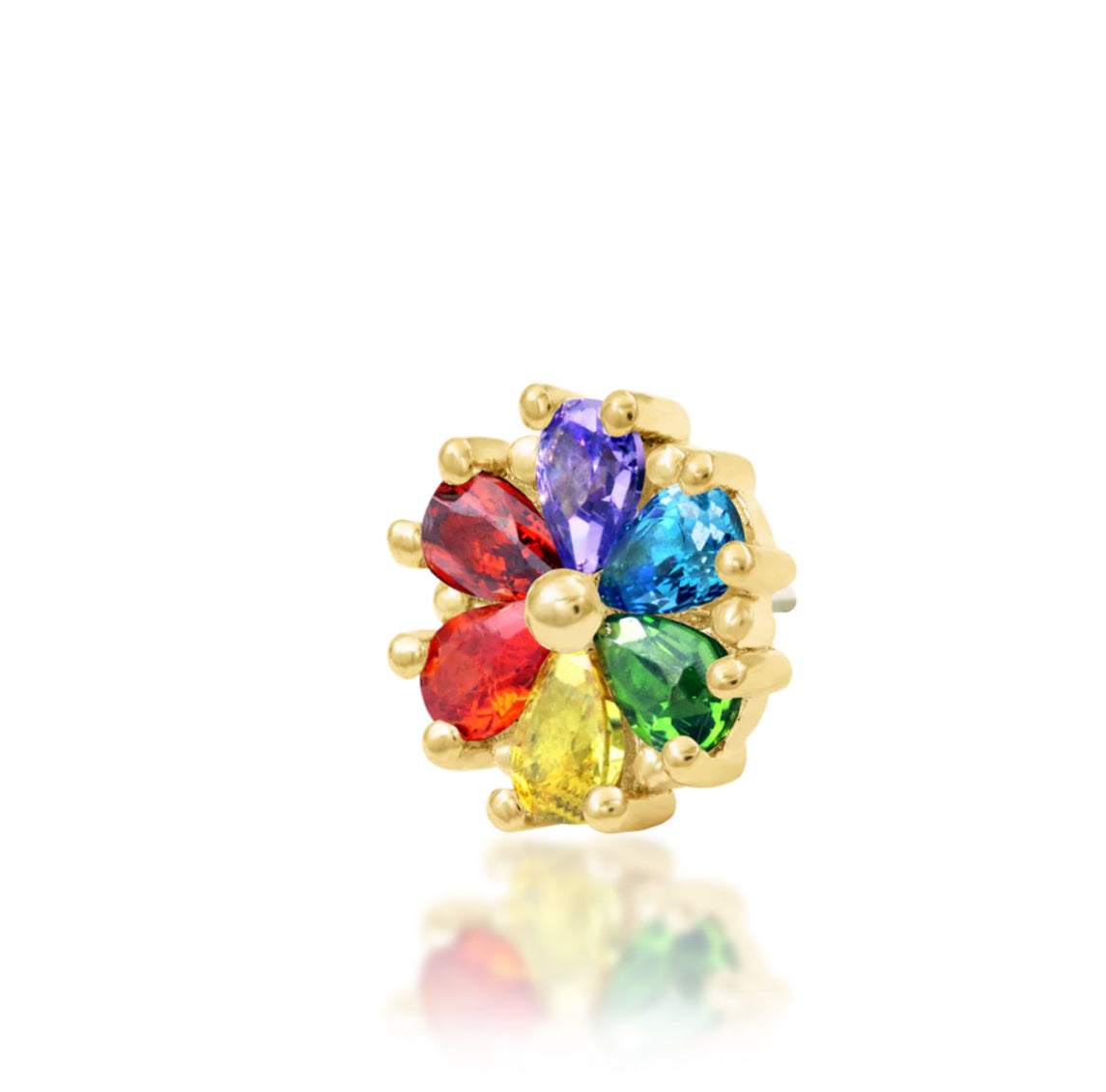 Junipurr Silvester Threadless End – 14k Gold Flower Rainbow CZ | Helix & Lobe