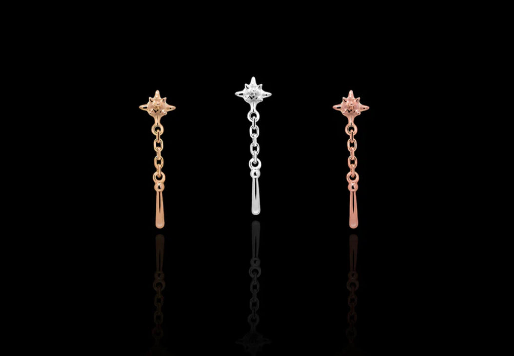 Junipurr Jewellery Flail Gold Helix Lobe Chain Charm Dangle Earring
