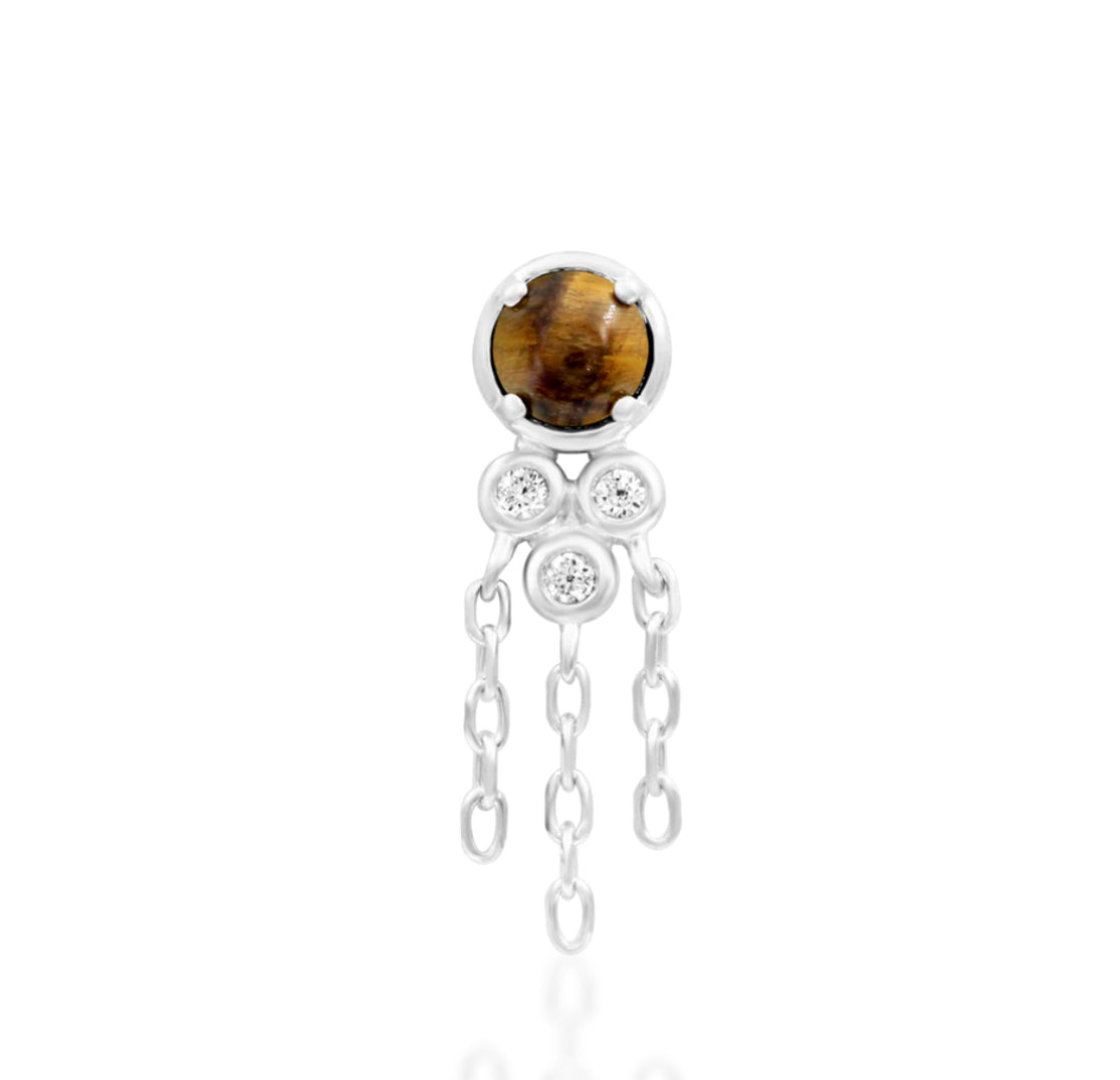 Junipurr Jewellery Zuri 14kt Gold CZ Tiger Eye Chain Helix Threadless Earring