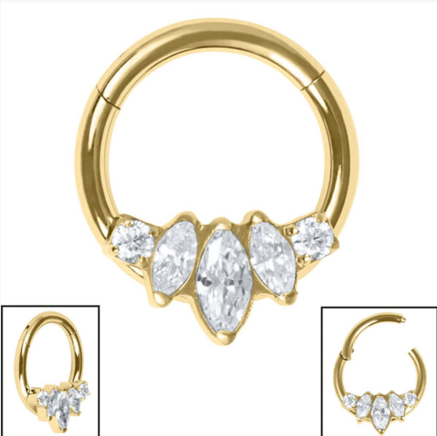 Titanium Claw Set Marquise Fan Hinged Clicker Ring