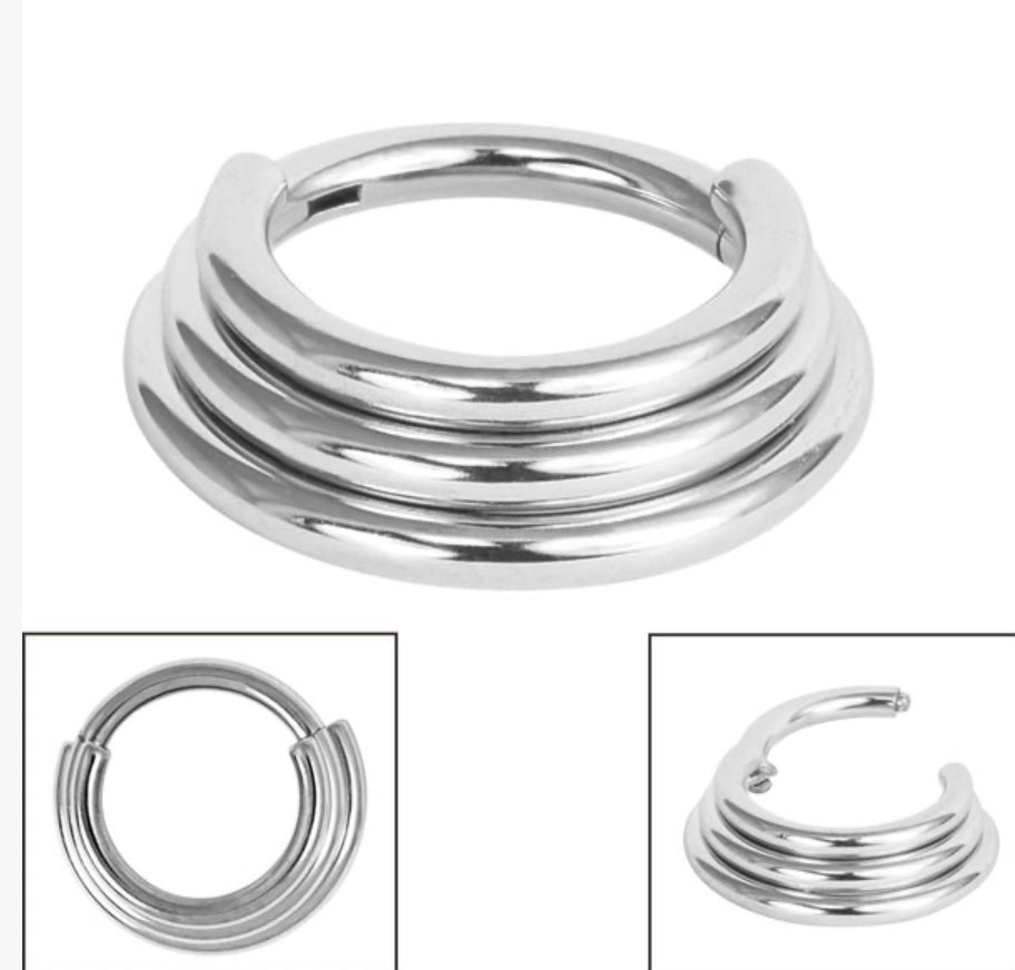 Titanium 3 Tier Stacked Hinged Clicker Ring