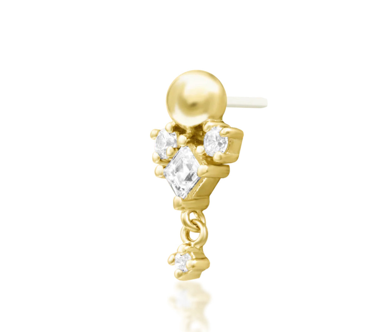 Junipurr Celesta Flat Helix Dangle Threadless End | 14K Gold & White CZ