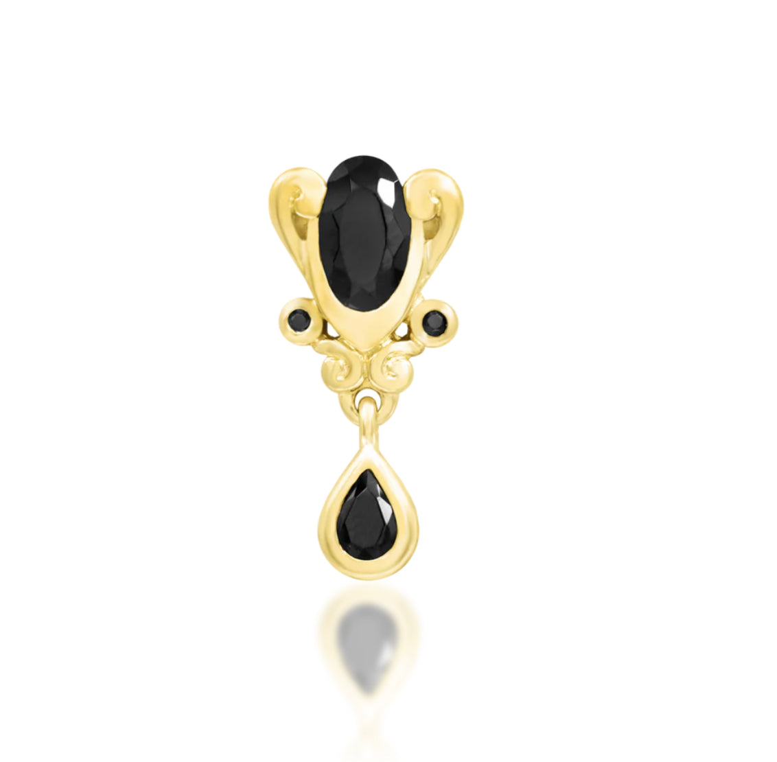 Junipurr Jewellery Empusa - Black CZ Chain Charm 14kt Gold Threadless Attachment Helix Earring