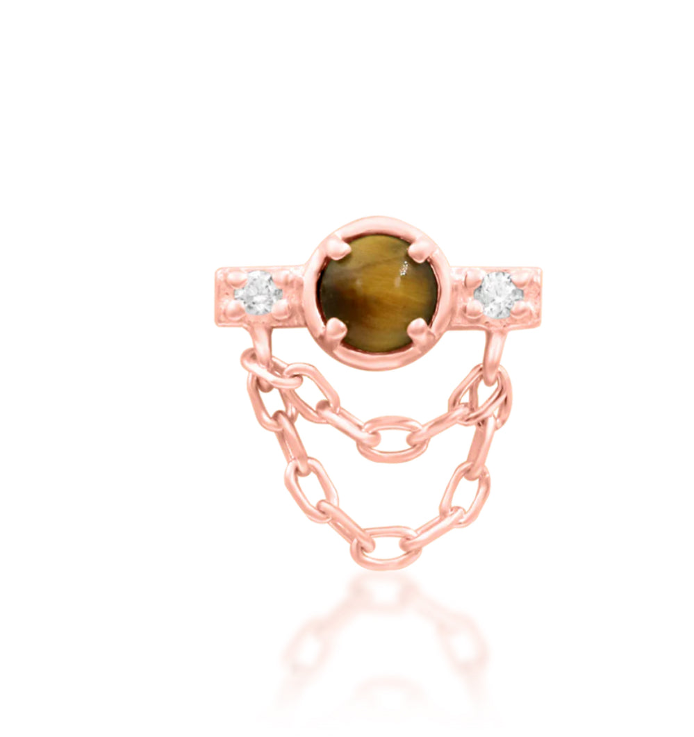 Junipurr Jewellery Ade 14kt Gold CZ Tiger Eye Chain Helix Threadless End