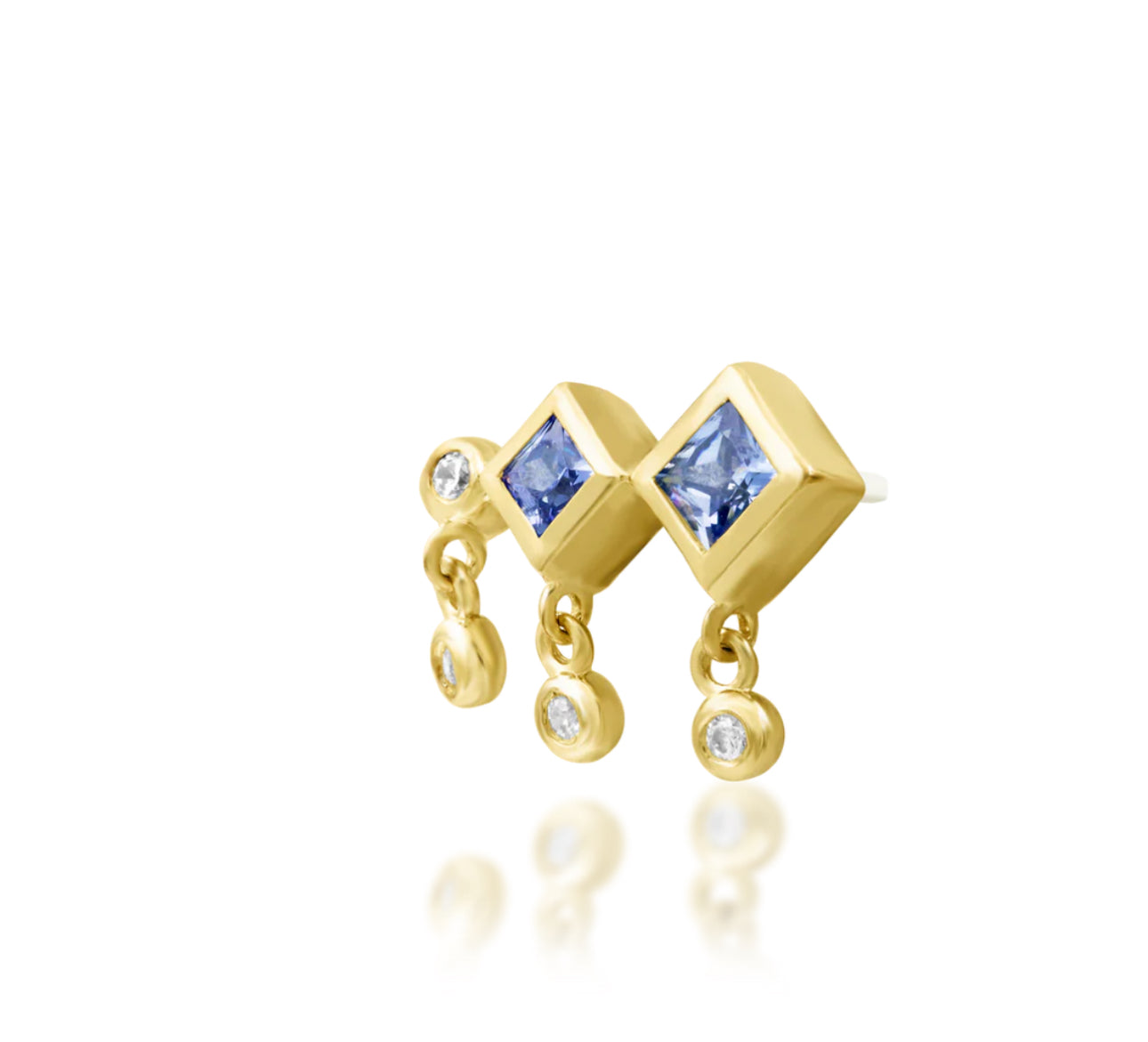 Junipurr Jewellery Adimu 14kt Gold Tanzanite CZ Dangke Charm Chain Push Pin Helix December Birthstone Earring