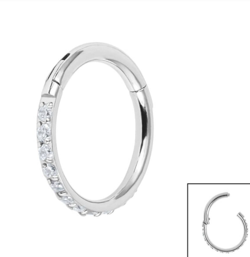 Titanium Pave Set Jewelled Edge Hinged Clicker Ring
