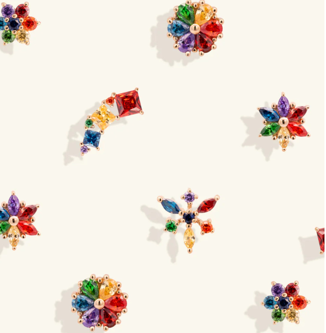 Junipurr Silvester Threadless End – 14k Gold Flower Rainbow CZ | Helix & Lobe