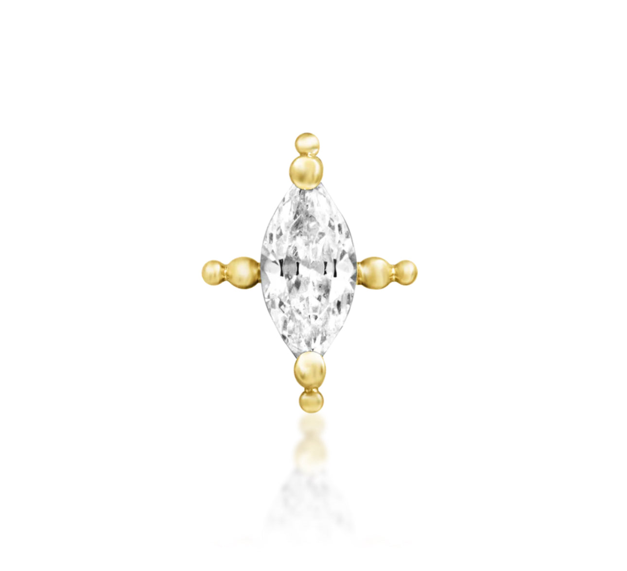 Junipurr Jewellery Beaded Marquise 14kt Gold Threadless Attachment Helix Earring