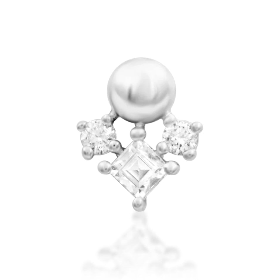 Close-up of Junipurr Celest Threadless Helix Earring in 14k White Gold, 5.6mm x 6.8mm, ideal for helix, lobe, or conch piercings.