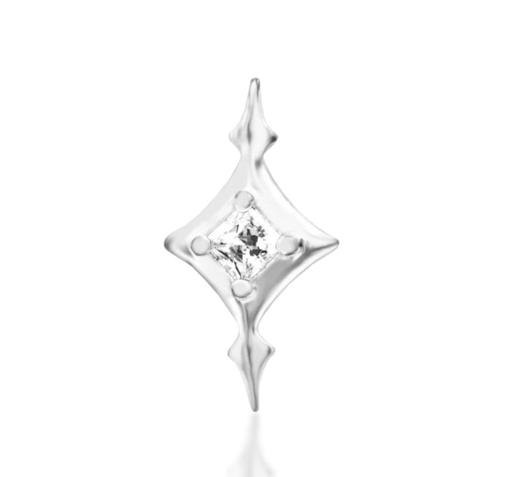 Junipurr Ginia threadless end in solid 14k gold featuring a delicate cluster of round gemstones arranged in a subtle floral-inspired design, ideal for lobe, helix, or conch piercin