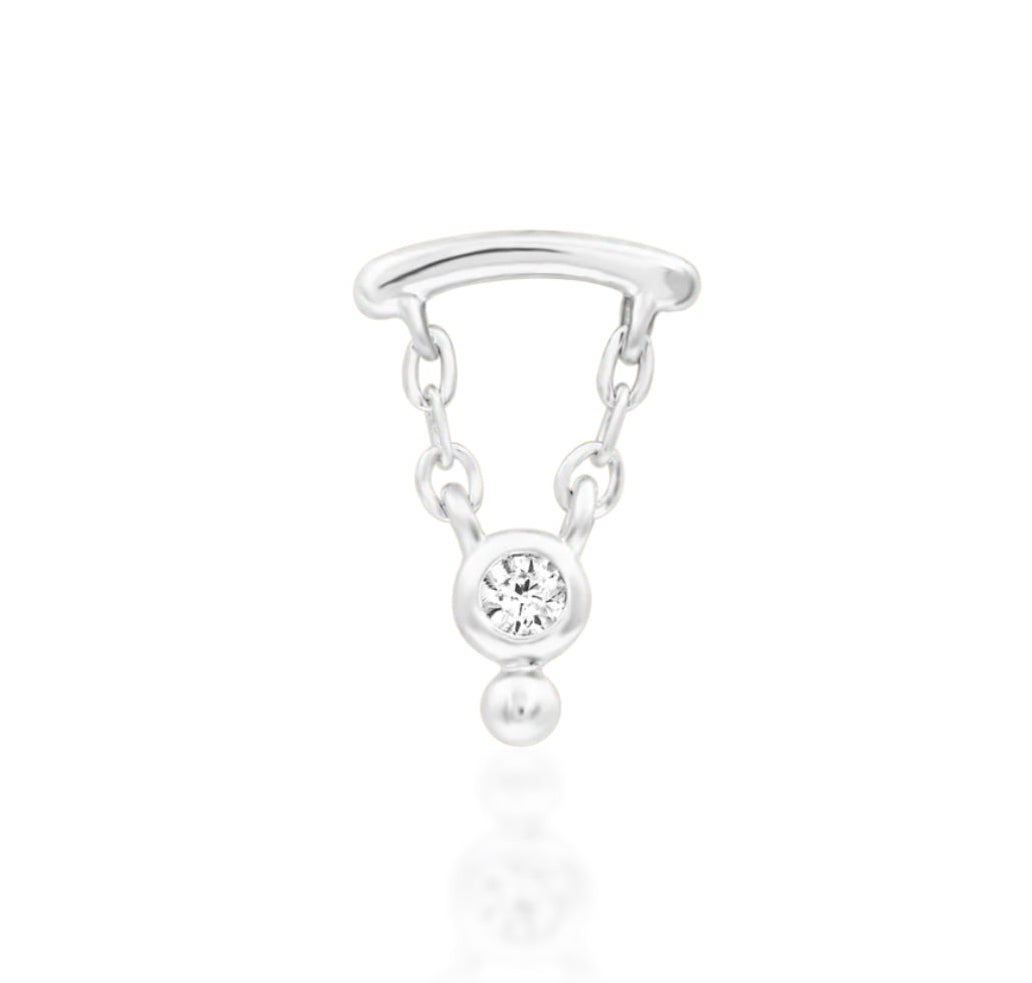 Junipurr Helena Hidden Helix Threadless End in 14K white gold with white CZ gemstone – angled view