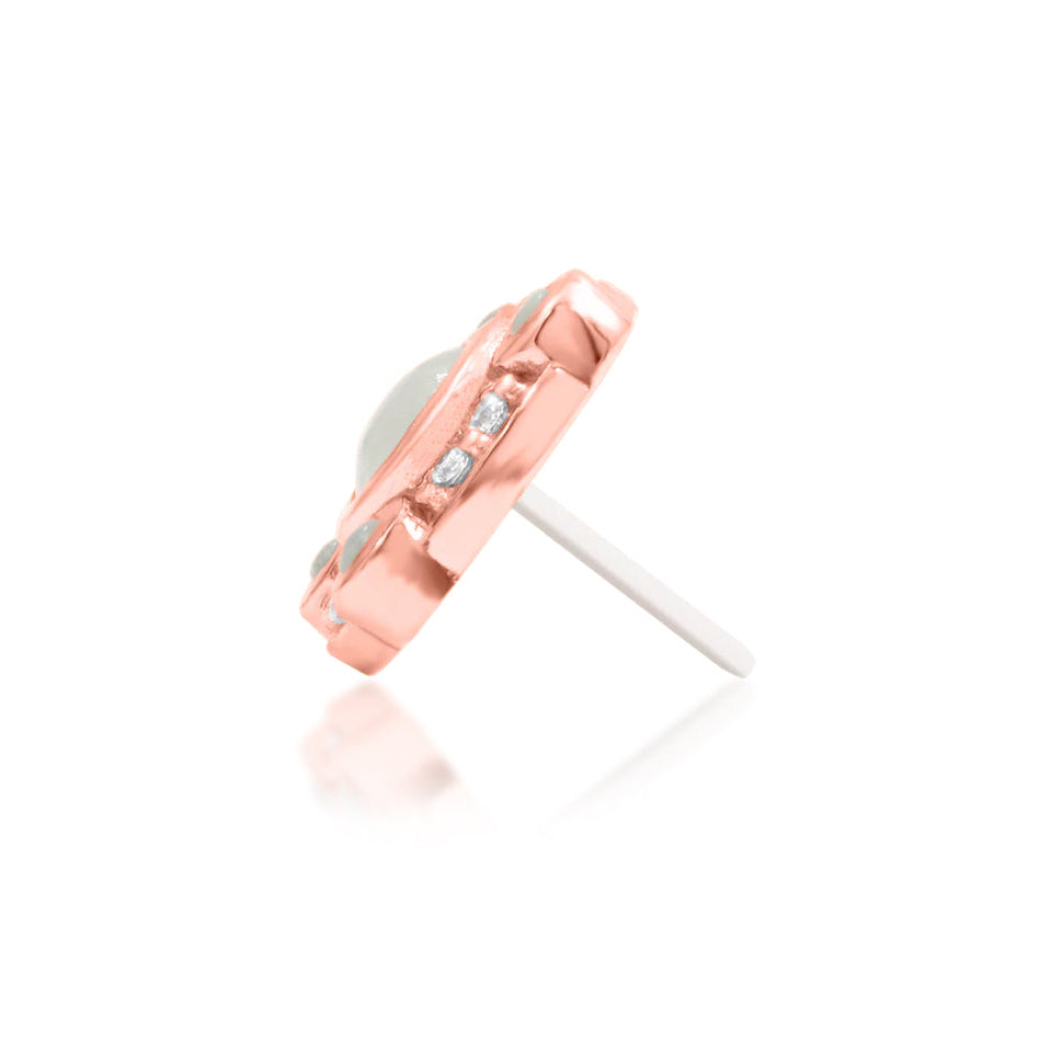 side silhouette of junipurr jewellery inaya threadless decorative end highlighting compact gemstone cluster