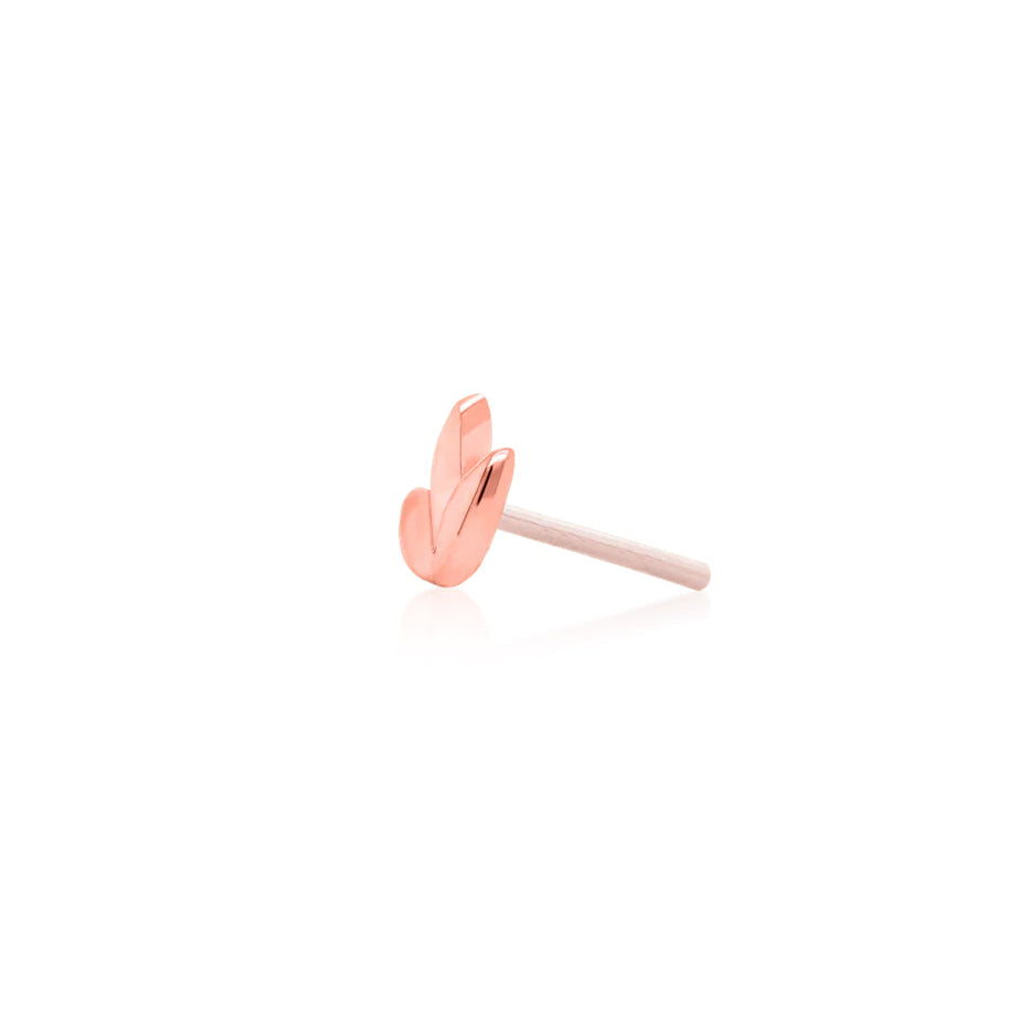 Side profile of Junipurr Jewellery Dr Bloom threadless decorative end in 14k rose gold flower design
