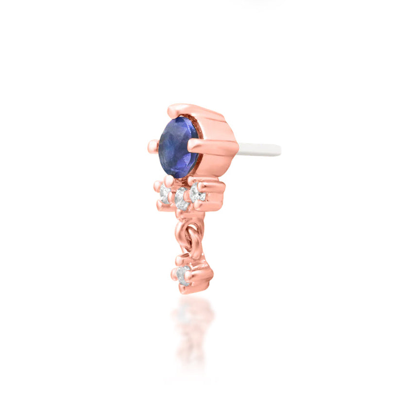 Off-front angled view of the Junipurr Jewellery Greta in rose gold, highlighting warm tones and CZ sparkle.