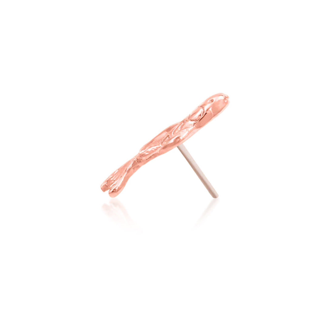 Side profile of the Junipurr Jewellery Koi threadless end in 14k rose gold, designed for refined everyday wear.