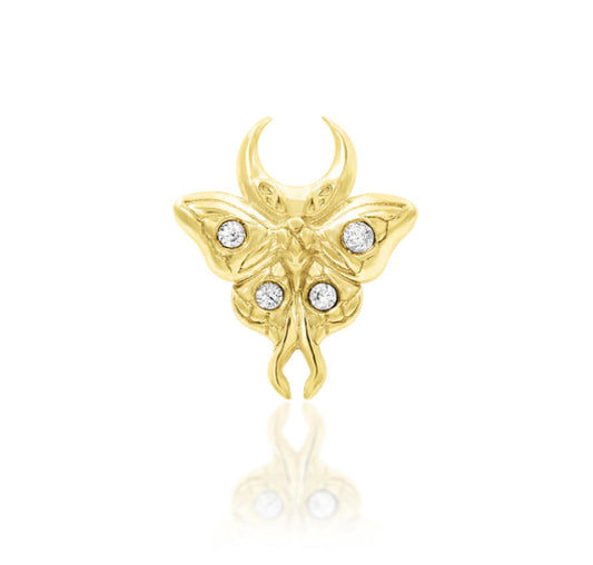 Junipurr Luna 14k Yellow Gold Threadless End with four sparkling CZ stones — elegant gold piercing jewellery for helix, conch, or lobe.