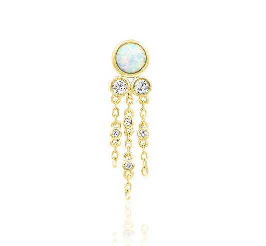 Junipurr Jewellery Maeve Chain 14kt Gold Faux Opal & CZ Threadless End | Helix Lobe Conch