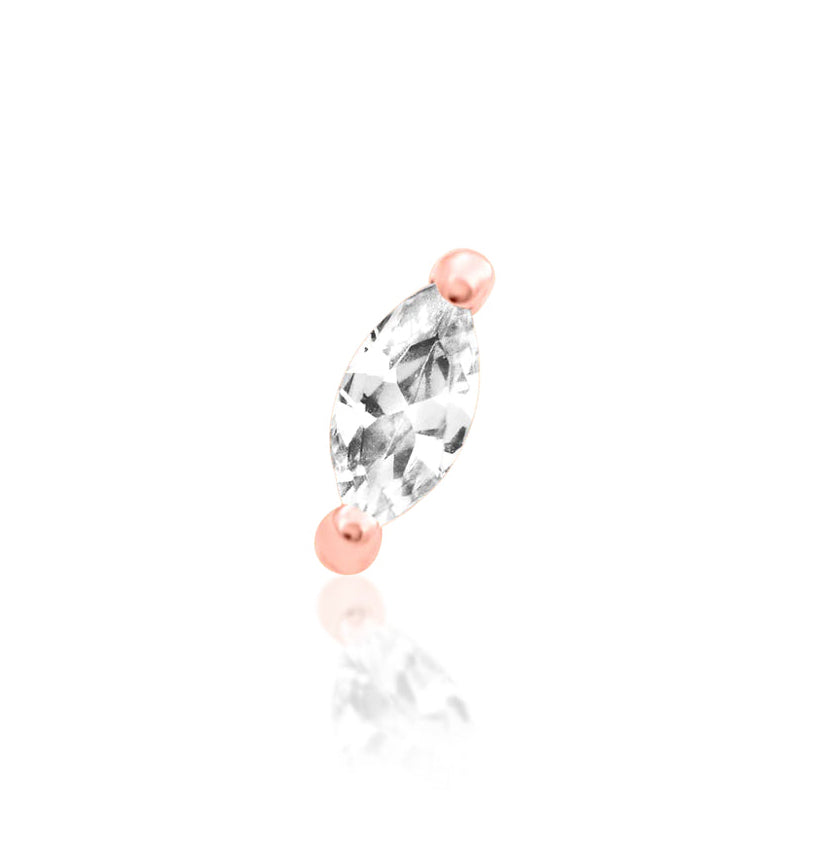 Junipurr Marquise Lobe Threadless End in 14K rose gold with marquise-cut CZ gemstone – detail close-up