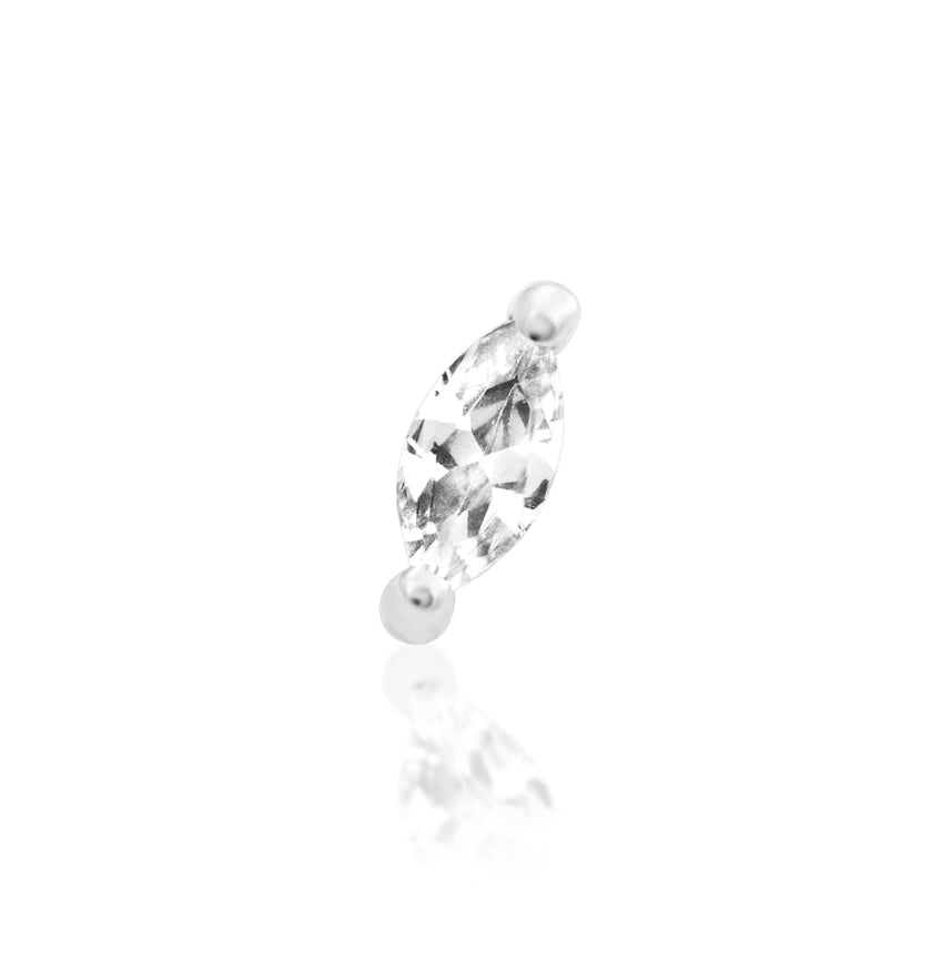 Junipurr Marquise Lobe Threadless End in 14K white gold with marquise-cut CZ gemstone – angled view