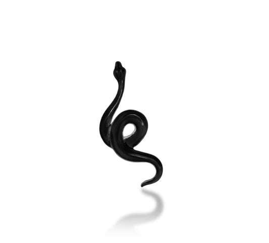 Close-up of the Junipurr Snake Threadless End in Rhodium Black Gold, featuring its sleek, sculpted design — perfect for helix, lobe, or conch piercings.