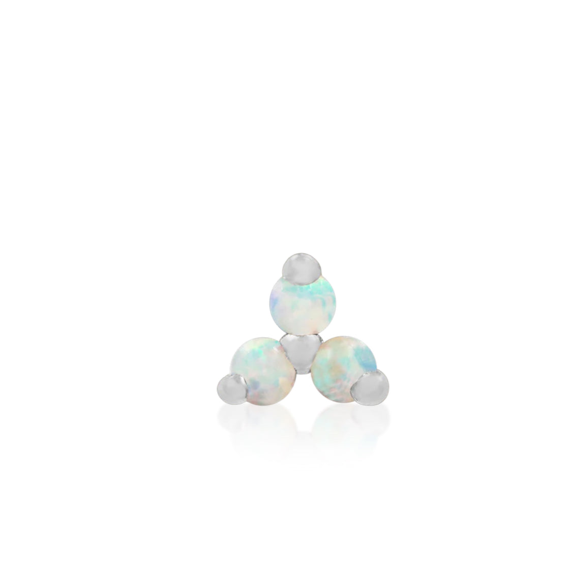 Junipurr Trinity threadless end in 14k gold featuring gemstone variations: white opal