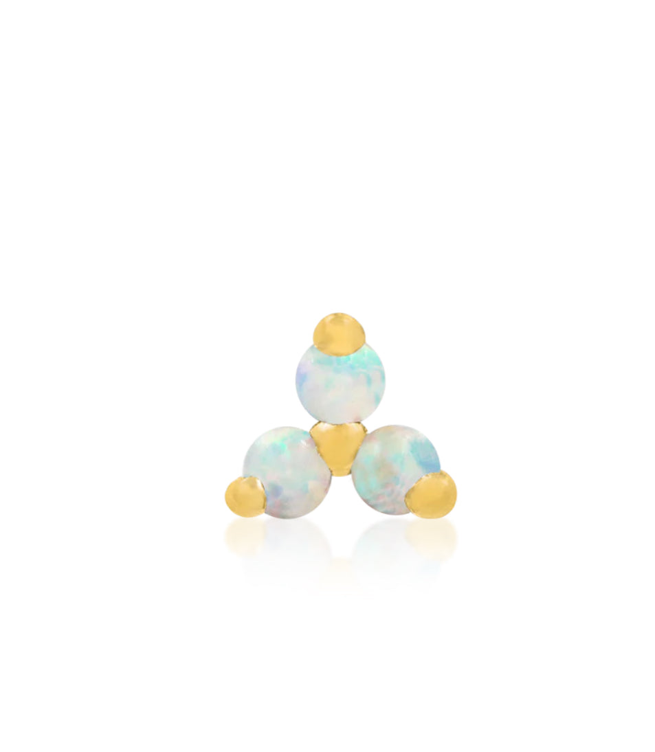 Junipurr Trinity white gold threadless end in 14k gold featuring gemstone variations: white opal