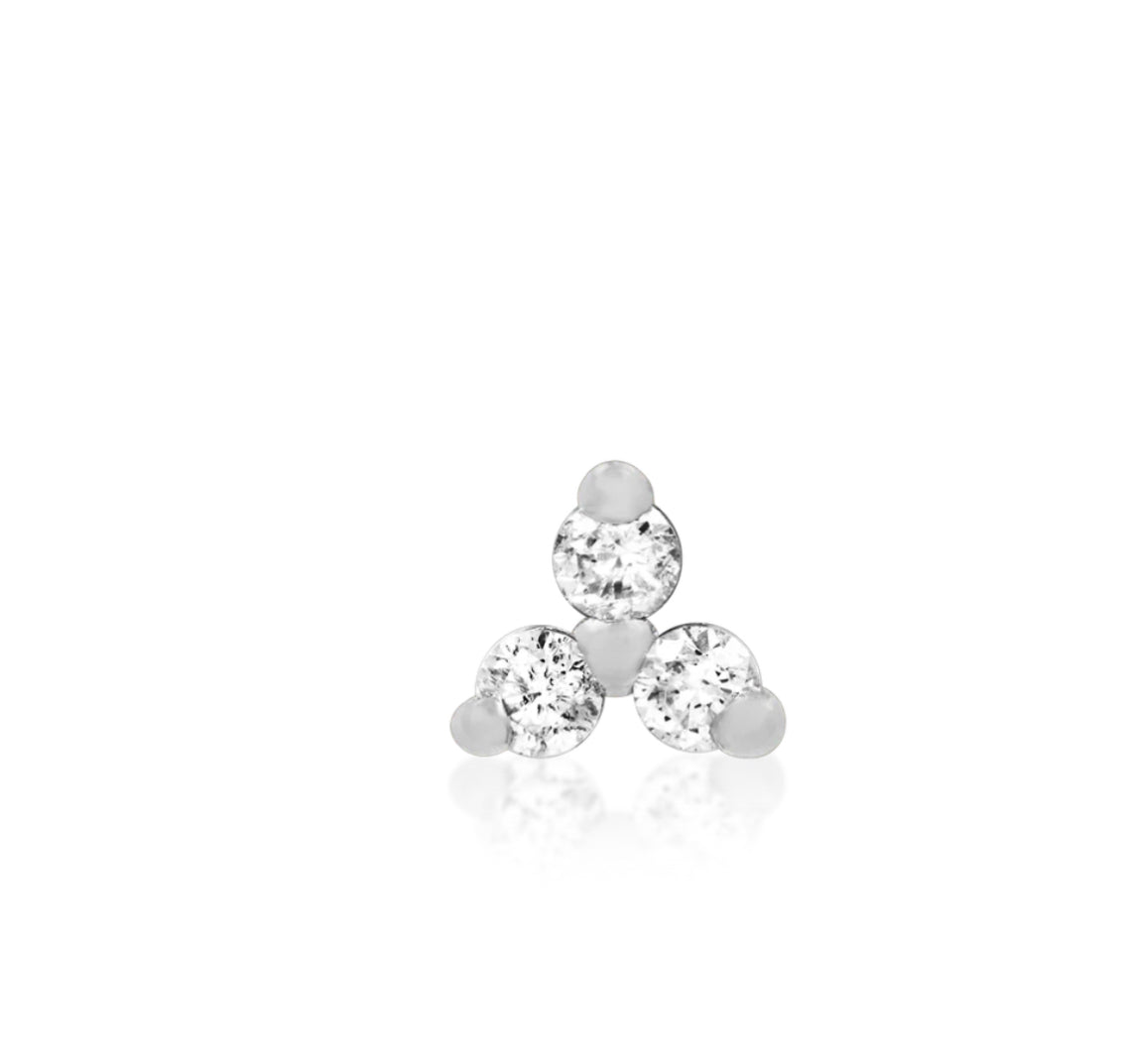 Junipurr Trinity Threadless End in 14k White Gold with Clear CZ