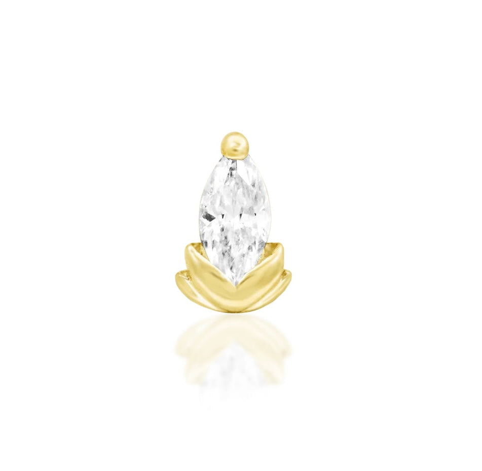 Junipurr Uma threadless end in 14K yellow gold with White CZ gemstone – front view