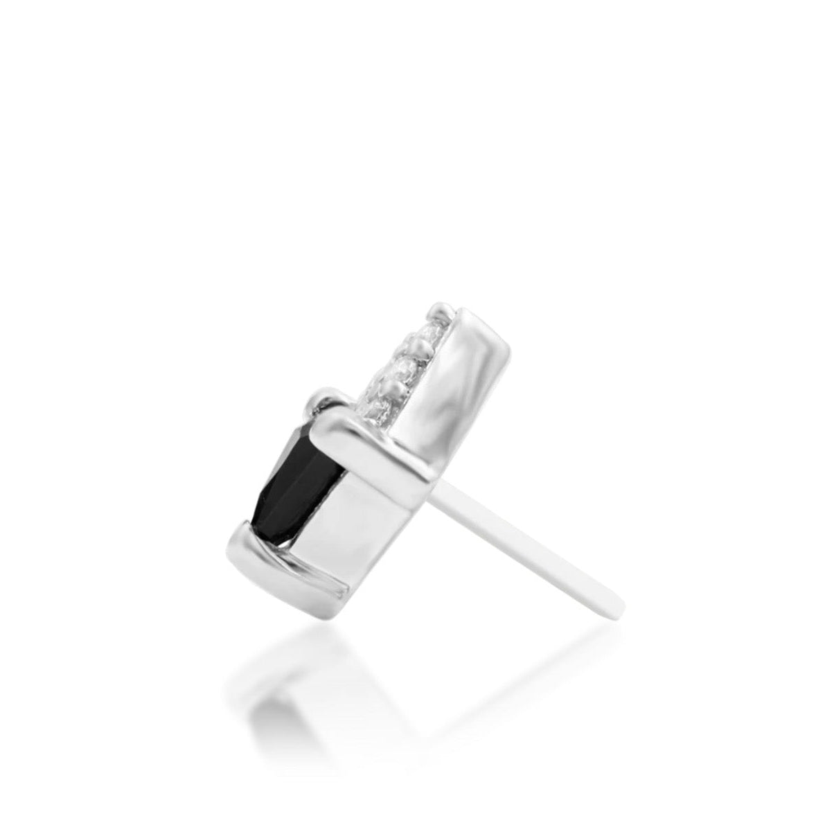 Solid white gold flat earring with black CZ and bright white gemstone accents