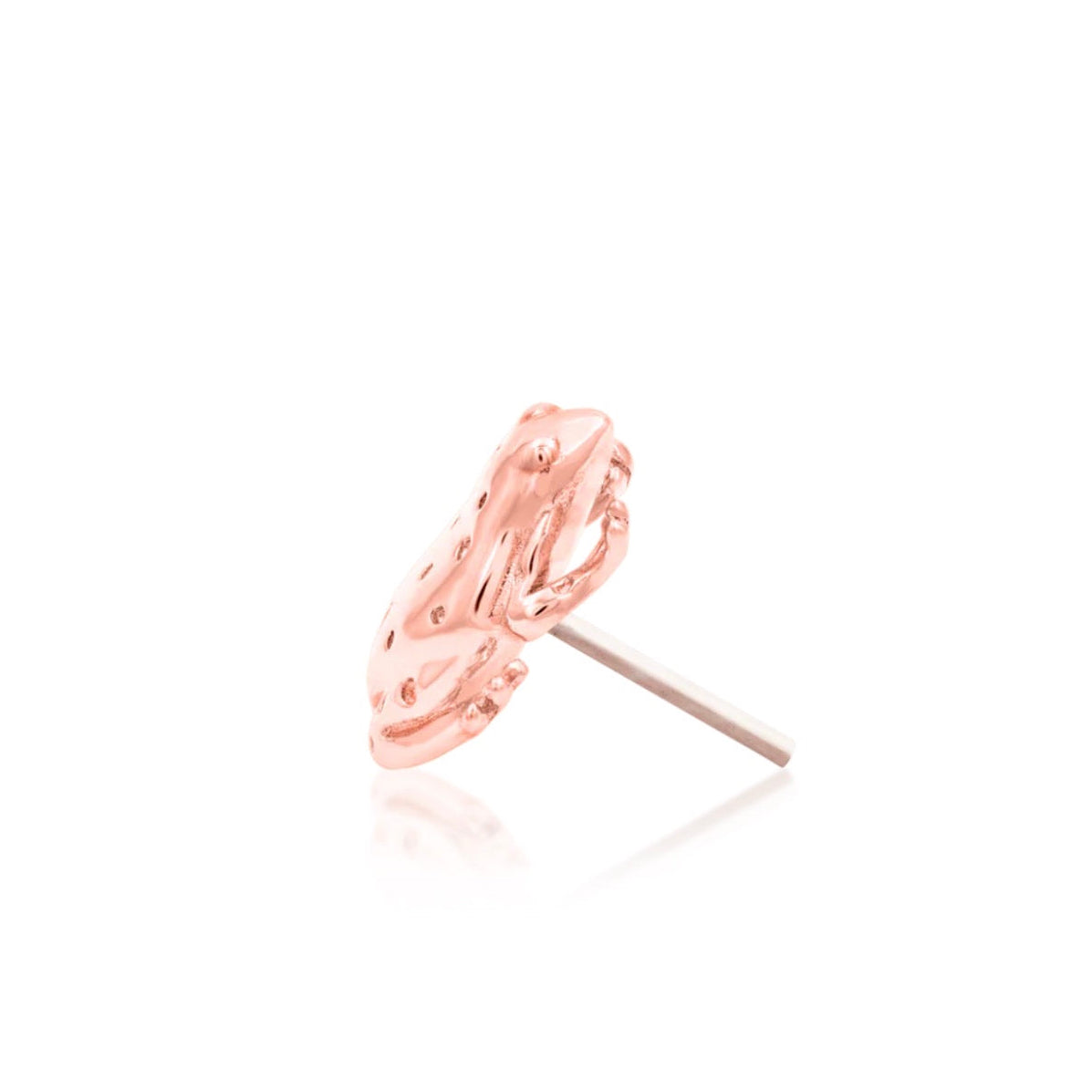 Solid 14k rose gold frog conch earring with sculpted feet and textured spots