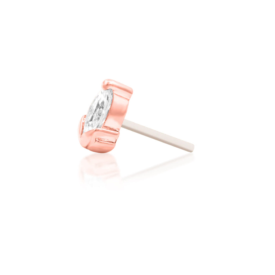 Solid 14k rose gold flat back earring with a White cubic zirconia