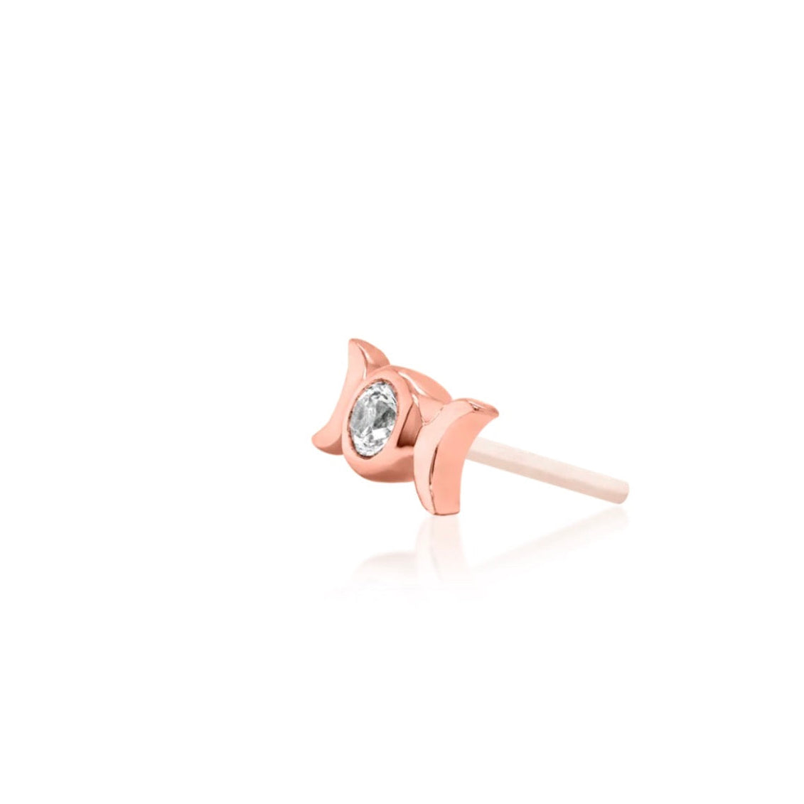 Solid rose gold piercing stud end featuring a delicate celestial motif