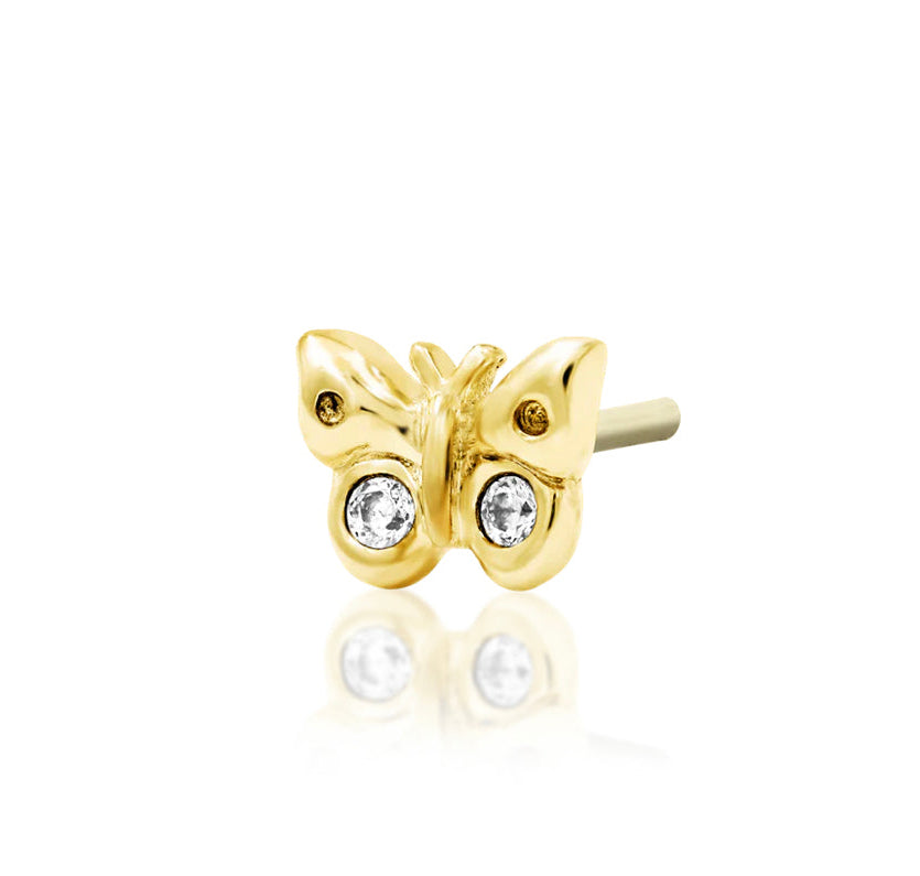 Junipurr Mini Butterfly 14k Gold CZ Threadless End | Delicate 3D Sculpted Piercing Jewellery